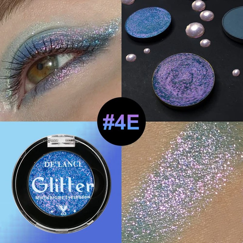 Afflano Holographic Eyeshadow Glitter, Colour Changing Multichrome Eyeshadow Silver Blue