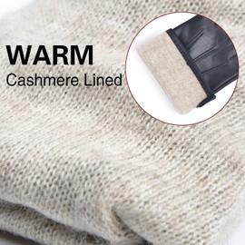 Harssidanzar Sheepskin Leather Gloves for Men, Warm Cashmere Lined Touch Screen Leather Gloves SM052CA,Navy,size L