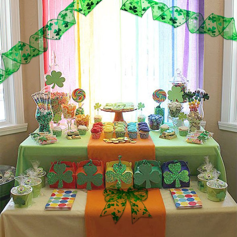2 Rolls Shamrock Wired Edge Ribbon 2.5 Inch Wide St.