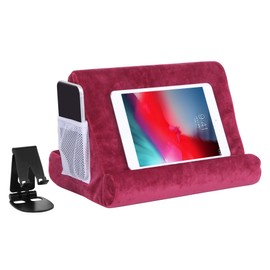 2pcs Multi-Angle Tablet Holder Cushion Stand with Net Pocket & Black Color Phone Stands Upgraded Tablet Pad Support for Phone,Pad,Books(DarkRed)