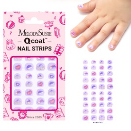 MelodySusie Qcoat Fully Cured Gel Nail Strips for Kids (Purple Dreamland) - UV Free Nail Polish Strips, Long Lasting Gel Nail Stickers, Includes 40 Nail Wraps, 2 Prep Pads, and Nail File