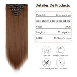 Extensiones Cabello Clip Cortinas Rectas Largas 7 Piezas Color 12# Marrón Claro
