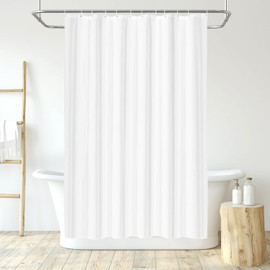 LUKDUNG 120 x 200 cm Polyester Textile Shower Curtain Anti-Mould for Bathroom, Curtain for Bathtub Shower Made of Fabric Waterproof Washable Shower Curtain with 8 Hooks White