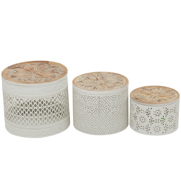 Deco 79 Metal Laser Cut Metal Decorative Jars with Carved