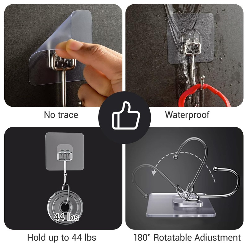 Large Adhesive Hooks, 48-Pack Hold 44lb(Max) Heavy Duty Sticky Hooks,