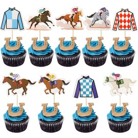 Gyufise 36Pcs Horse Cupcake Toppers Horse Decorations Clothing Jockey Horse Racing Toothpicks Run for the Rose Cupcake Picks for Animal Party Supplies