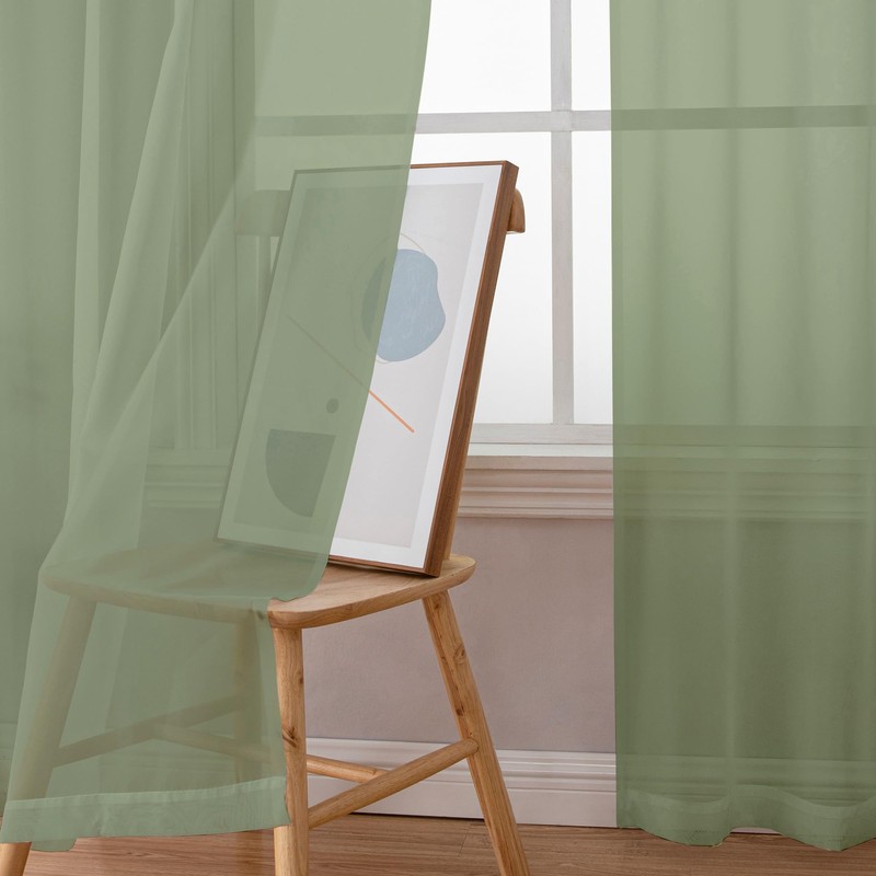 Chyhomenyc Sheer Sage Green Curtains 90 Inch Long 2 Panels