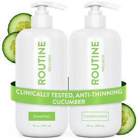 Routine Wellness Anti-Thinning Shampoo and Conditioner Set for Thinning Hair - Biotin DHT Blocker Women & Men - Color Safe Shampoo for Hair Loss & Healthier Hair - Cucumber (Pack of 2)
