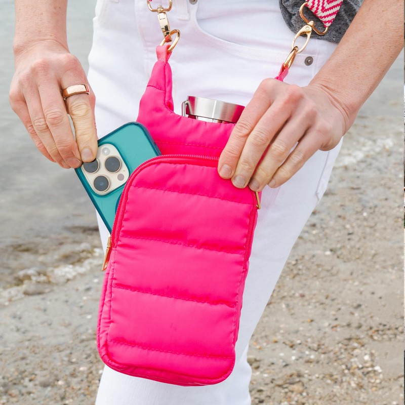 WanderFull Crossbody HydroBag | Quilted Water Bottle Carrier & Strap