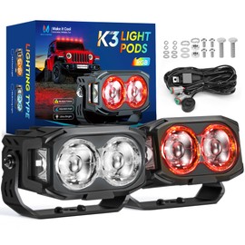 MICTUNING K3 LED LED Spotlights, 4 Inch Offroad Driving Light Bar RGB 7 Colors 270° Wide Angle White Square Cube Auxiliary Lamp with Wiring Harness Switch for Wrangler Truck Pickup SUV ATV
