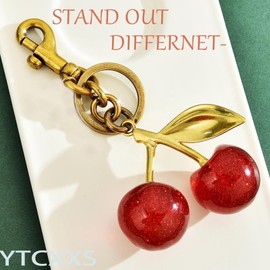 YTCXXS Glitter Cherry Keychain Charm Purse Handbags Accessory Cute Bag Charms with Key Ring and Clip