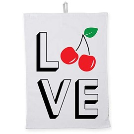 Hippowarehouse Love Cherries Tea Towel Eco Printed Dish Cloth Kitchen accessory 50cmx70cm 100% Cotton