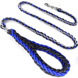 Dog Leash Rope Chain, Nylon Rope Metal Chain for Pet Leads. 6ft Heavy Duty Chew Proof Training Walking for Medium Large Dogs. (Large, Blue&Black)