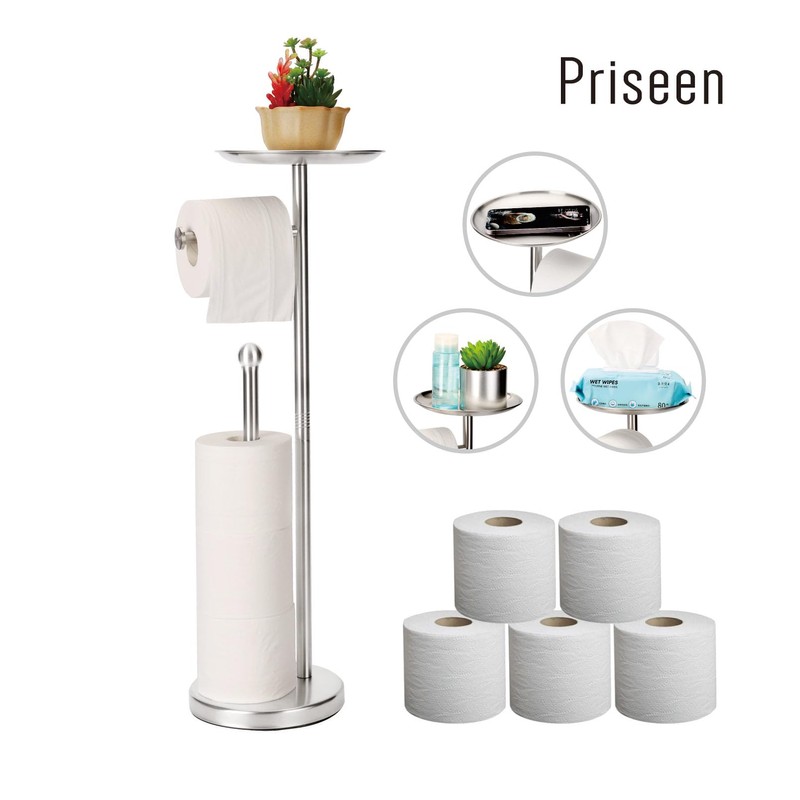 Toilet Paper Holder Stand with Phone Shelf, Freestanding TP Holder,