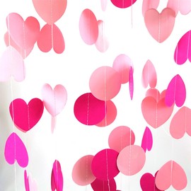 Party Decorations Heart Garland Circle Dots Garland Hanging Paper Backdrop Streamer for Graduation Birthday Bachelorette Engagement Wedding Bridal Shower Valentines Party Supplies (Pink Set)