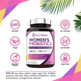Doctor's Recipes Probióticos Mujer 50 mil millones UFC 16 Cepas Salud Vaginal Urinaria Intestinal 60 Cápsulas