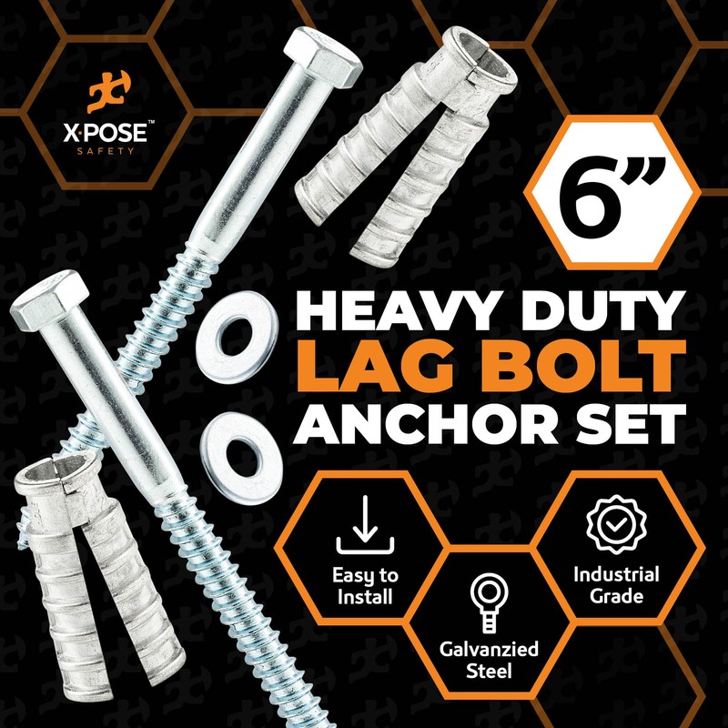 Concrete Anchors Set with 6" Lag Bolt, Lag Shield and