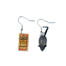 Miniblings Mouse and Mouse Trap Earrings Pendant Mouse Grey Mouse Trap Wood Set – Handmade Fashion Jewellery I Earrings Silver Plated, Wood, No Gemstone