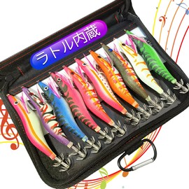 Egi Squid Fishing Lure, Built-in Rattle, Total Body Luminous, Set of 10, Phosphorescent Point, Luminous Floating, Bomber Hook, Egging, Lure, No. 2.5, 3, 3.5, Case Included