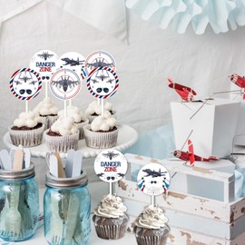 24 Pieces Fighter Pilot Cupcake Toppers, Red and Blue Fighter Jet/Airplane/Aircraft/Air Force/Cupcake Picks, Aviator Aviation Themed Baby Shower Birthday Party Decoration Supplies