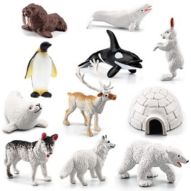 BLAPNK 11 piezas de cifras de animales polares, modelo realista de iggloo brillante, cifras de animales de plástico en miniatura del mar ártico, decoración de pasteles para cumpleaños