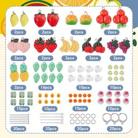 SUNNYCLUE 1 Box 196Pcs Earrings Making Kit Fruit Charms Thanksgiving Fall Autumn Harvest Themed Charm Resin Lemon Strawberry Banana Fruits Charms for Jewelry Making Kits Adults Women DIY Supplies