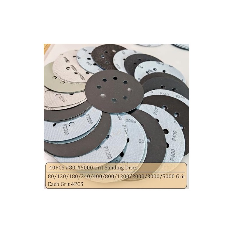 Freletry 5 Inch 8 Hole 40 PCS #80-#5000 Sanding Discs