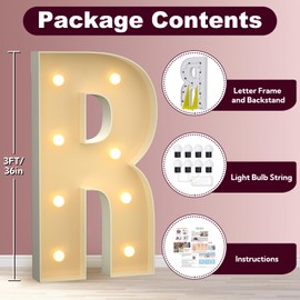 Tongjoy 3FT Marquee Light Up Letters, Large Light Up Letters for Baby Shower Party Backdrop Decor, Marquee Letters for Birthday Wedding Engagement Party Decorations, Mosaic Letter R
