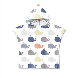 Baney Hooded Poncho Bath Towel | Swim Pool Beach Cover Up |Toddlers & Kids | Microfiber | Absorbent | Unisex (Multi Color, Whale), (BHT-01)