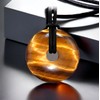 Kaltner Presents Necklace Tiger Eye Gemstone Donut Pendant with Leather