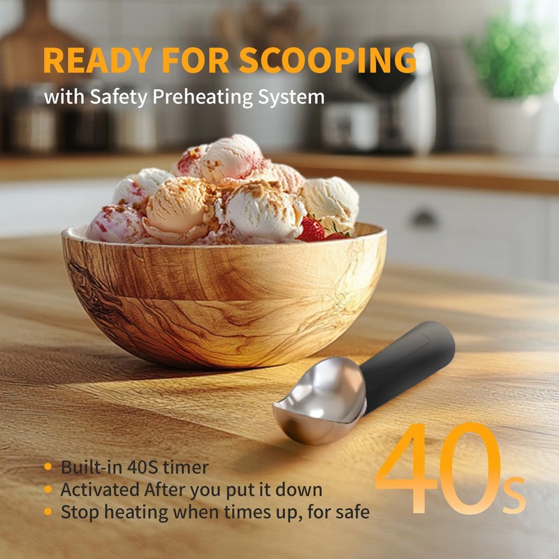 Heated Ice Cream Scoop, Electric Scooper for Hard IceCream, Self