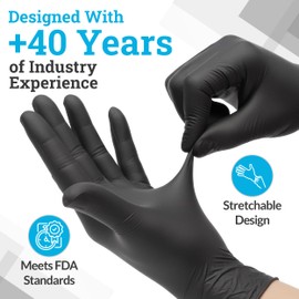 Hand-E Touch Black Nitrile Disposable Gloves Large, 50 Count - BBQ, Tattoo, Hair Dye, Cooking, Mechanic Gloves - Powder and Latex Free - Tattoo Supplies
