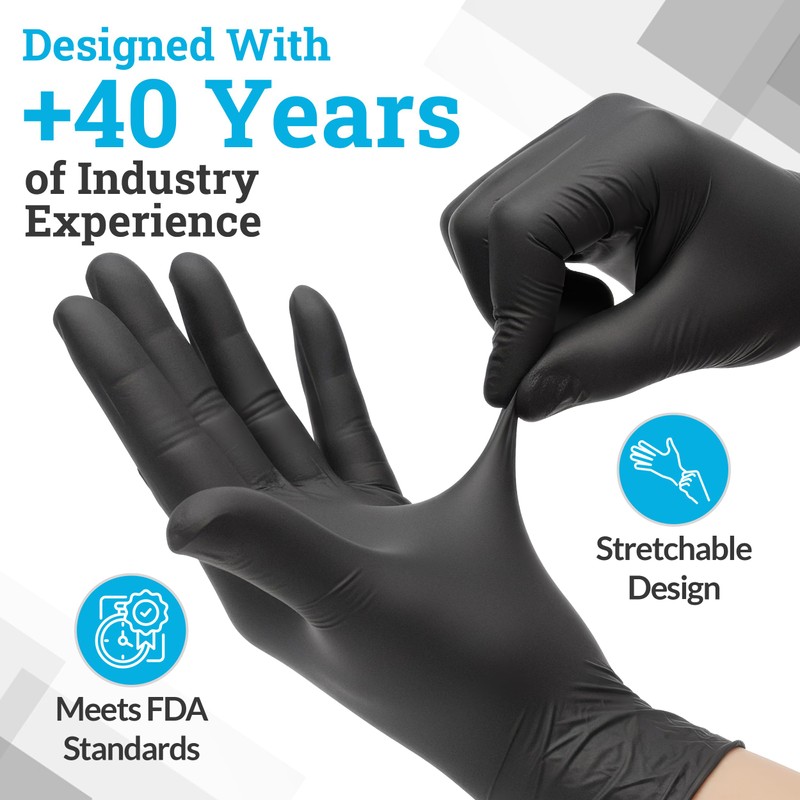 Hand-E Touch Black Nitrile Disposable Gloves Large, 50 Count -