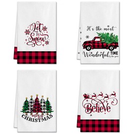Ohok Pack of 4 Christmas Towels 45 x 65 cm, Fashion Decoration Kitchen Towels Santa Claus Tea Towels Soft Microfibre Cloths for Bathroom Kitchen Drying Towel Christmas Decoration (Set O)