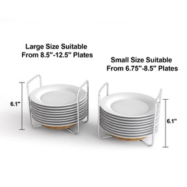 Dish Rack for Kitchen Countertop Organizer - Bamboo Plate Organizer for Cabinet Space Saver, Adjustable Stainless Steel 304 Plate and Bowl Holder with Portable Handle for Drawer Cupboard Shelf RV