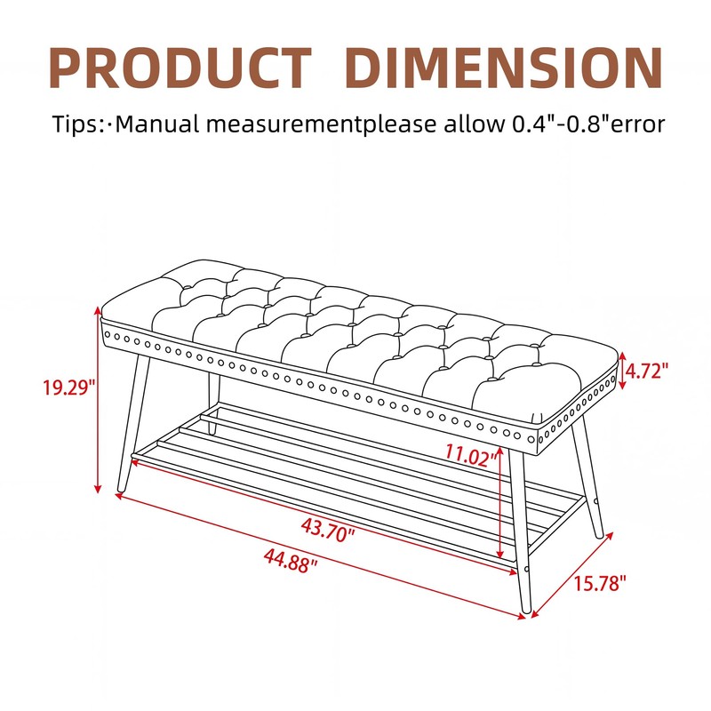 Thick Cushioned Shoe Bench, Entryway Bench with Metal Shoe Rack,