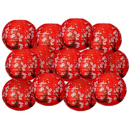 Bencailor 13 Pcs Chinese Japanese Paper Lantern Chinese New Year Lantern Decorative Hollow Out Round Plum Blossom Red White Gold Chinese Lantern Chinese Party Decor for Spring Festival (Red Color)
