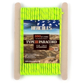 HERCULES Paracord Reflective Tarp Rope, Tent Rope, Guide Rope, Parachute Cord, Load Capacity 551.1 lbs (250 kg), 7 Cores, Reflective Fluorescent Green, 33.1 ft (15 m)