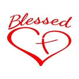 Sunset Graphics & Decals Blessed Cross and Heart Christian Decal Vinyl Sticker Religious Jesus | Cars Trucks Vans Walls Laptop Computer Mirror Skateboard Tablet | RED | 5.5 inch | SGD000207A