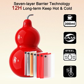 OTE 10OZ Gourd Bottle, 316 Stainless Steel Retro Style Gourd Water Bottle with Shoulder Strap, Portable and Durable, Sports Water Bottle for Outdoor and Indoor, Travel and Daily Use (Red)