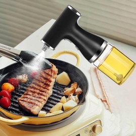 kzalzaci 2-in-1 Electric Oil Sprayer Dispenser Automatic Olive Oil Misting Spray Stream Jet 9oz/260ml Glass Bottle for Cooking, Salad, Air Frying, Baking, BBQ, Built-in Rechargeable Battery (Black)