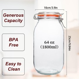 Galssmagic 64 oz Large Mason Jars Wide Mouth,3 Pack Half Gallon Glass Pickling Jars with Airtight Lids,Air Tight Glass Storage Jars for Kitchen Canning