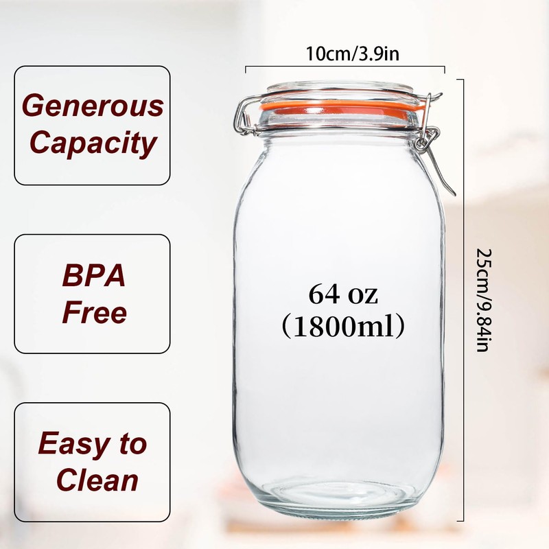 Galssmagic 64 oz Large Mason Jars Wide Mouth,3 Pack Half