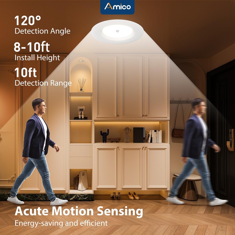 Amico 5/6 inch Motion Sensor Recessed Light, 12.5W=100W, 950LM, 2700K/3000K/4000K/5000K/6000K