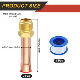 sourcing map 2Pcs Brass Pipe Fitting, 3/4 SAE Male Thread x 3/4" OD Flare Connector with Copper Tube for HVAC System Air Conditioner Refrigeration