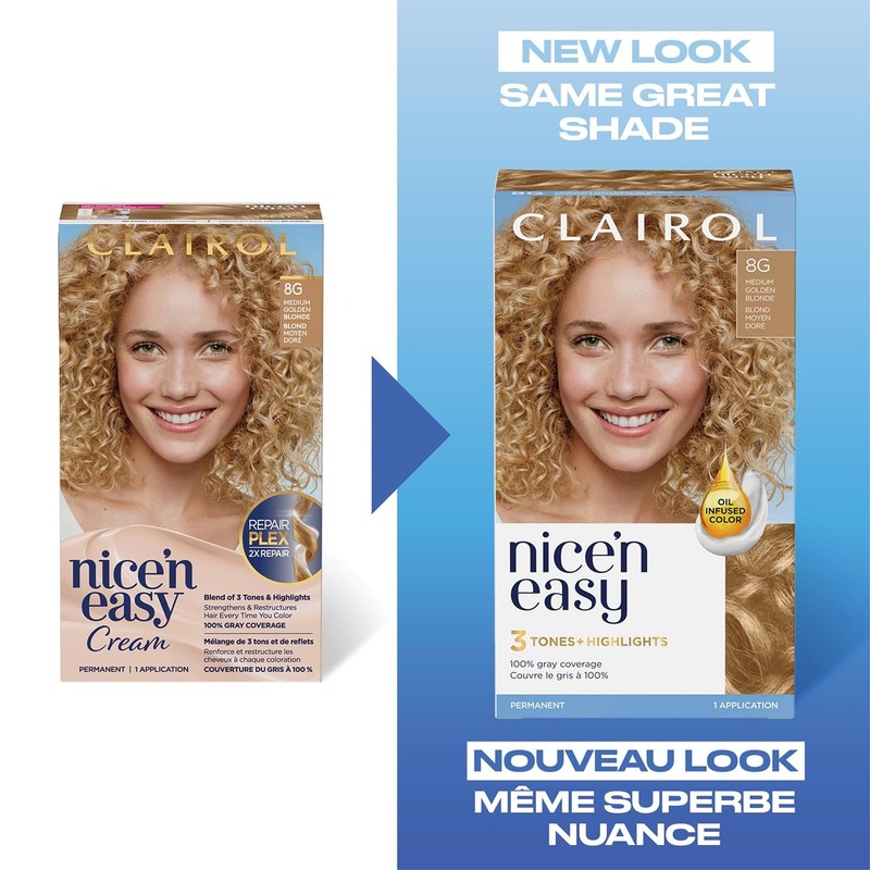 Clairol Nice'n Easy Permanent Hair Dye, 8G Medium Golden Blonde