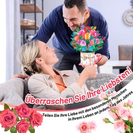 modacraft 3D Pop Up Grußkarten Nelken und Rosen, Pop Up Karte Blumen mit Umschlag Nachrichtenkarten, Popup Karte für Geburtstag Valentinstag Graduierungszeremonie Hochzeiten Muttertag Jahrestag