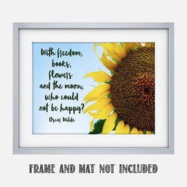 Oscar Wilde"With freedom, books, flowers and the moon." Happy Bright Sunflower, Blue Sky Botanical Plant Wall Art Decor - Unframed 11 x 14 Print - Motivational Gift for Family & Friends