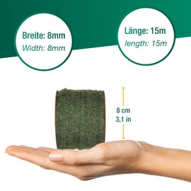 Halbach Silk Ribbons Premium Wool Knitted Tube (Vegan) Width: 8 mm Length: 15 m Tube Yarn with Wire Can Be Filled with Wire for DIY Projects and Name Tags Colour: Moss Green