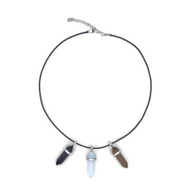 Sontinium Onyx, Tiger Eye & Moonstone Pendant Necklace – Unisex Crystal Jewellery with Pointed Stones on 47cm Chain – Boho Style Gift for Men & Women